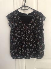 Bluse Dunkelblau/Rosenmuster