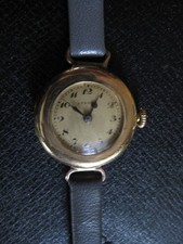 Eterna Damenarmbanduhr 585 Gold 14 K, Antik mit Lederarmband, Handaufzug läuft!