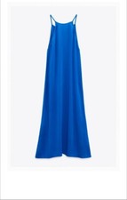 ZARA FLIESSENDES MIDI-KLEID BLAU S 34-38 Hängerchen trägerlos neu ausverkauft 