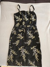 Damen Kleid Corsagenkleid mit  Kurzjacke Gr. ca. 38 schwarz, gelb, weiß