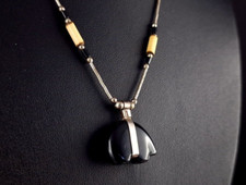 Kette Silber Indianer Onyx & Holz Bären Collier Sterlingsilber schwarz 