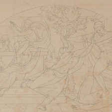 Wilhelm Wohlgemuth Niobe Vorstudie Mythologie signiert Bleistift Zeichnung 1886