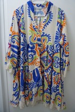 Made in Italy Boho Hippie Tunika Ibiza Kleid  / Blau Weiß Gr 40-46 gut erhalten