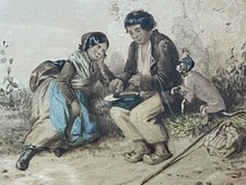 19. Jh. - italienisches oder kontinentales Schulpaar mit Kapuzineraffe