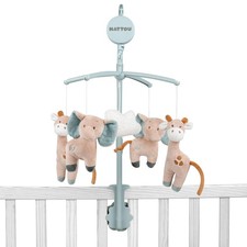 Nattou Mobile mit Spieluhr aus Baumwolle und Polyester, Giraffe und Elefant, San