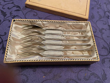 DDR 6 Kuchengabeln ABS Striche Muster Besteck Gabel rostfrei in Schatulle 18.8