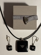 Emporio Armani ? Schmuck-Set ? Kette und Ohrringe mit Stein Anhänger / Silber