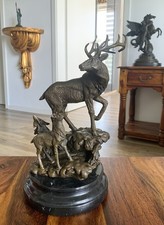 Bronzefigur Hirsch mit Geweih Bronze Reh Skulptur Figur Tierfigur Statue Kunst