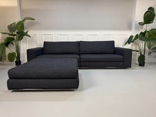 Minotti Hamilton Designer Sofa Blau Grau Couch Ausstellungsstück + Hocker