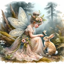 Wandbild Elfe Fee Hase Wald