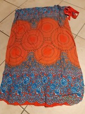 Wickelrock lang Damen, Bindeband, Ornamente/Blumen, rot/blau/weiß, One Size