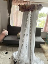 Babybett Himmel mit Stange und Blumenkranz, Luftdurchlässig, Waschbar Handwäsche