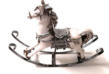 Schaukelpferd Schimmel  Deko Advent  Weiß  / Silber Metallkufen