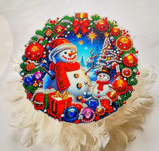 "Schneemann" Fenster-/Wandbild mit beidseitigem Motiv, Deko mit Strass-Malerei.