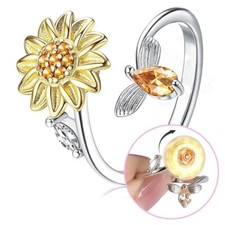 Silber Sonnenblume Spinner Ring Anti Angst Einstellbar Damen Schmuck Stressabbau