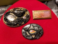 Brosche verschieden Broschen Fimo Seiden Handmade 70-80er Vintage