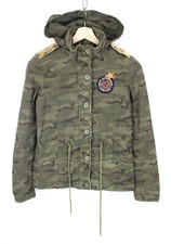 Tommy Hilfiger Denim Jacke Damen XS Tarnfarbe Versteckte Kapuze Reißverschluss