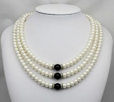 Hochzeit Schmuck,Ketten,echte Südsee Natur Perlen-Collier-Kette 3 Fach 1 STK.Neu