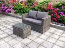 TWIN TWO RATTAN GARTENGEFLECHT OUTDOOR WINTERGARTEN SOFA MÖBEL ESSZIMMER GRAU