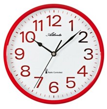 Moderne Funk Wanduhr Rot Analog Rund Küchenuhr Funkuhr Radio Controlled - 4378/1