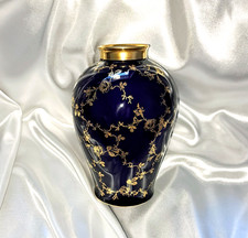 Vase Lindner KUEPS Bavaria Rosengold Porzellanvase Cobalt Blau / Gold Porzellan