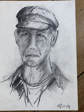 FRANZ EHMKE 1928-2018 DDR MALER PASTELL MANN GESICHT °SELTEN SELBSTPORTRÄT MÜTZE