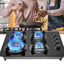 60 CM Gaskochfeld Glas Einbau Kochfeld Gaskocher 4 flammig Einbauherd LPG Erdgas