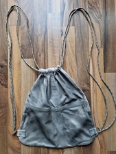 Echtleder-Turnbeutel Rucksack beige-grau klein butterweich Handmade Lammleder 