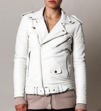 Weiße Lederjacke Damen Biker