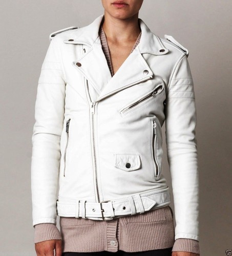 Weiße lederjacke damen biker - weiße,