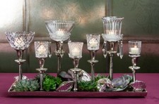 Leuchter 7er/5er Tablett L61cm silber-Antik XXL Metall, Lilie, Hirsch, Kerzenpin