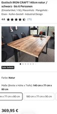 Massiver Esstisch IRON CRAFT AUSWAHL Mangoholz schwarzes Eisengestell Kufe Tisch