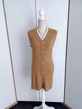 ? Kamelfarbener Strick Pullunder ⚜️ Lang Knopfleiste Vintage Blogger Boho