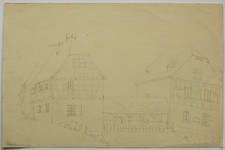F. LUDWIG (*1828), Eschersheimer Fachwerk, Bleistift Romantik Architektur