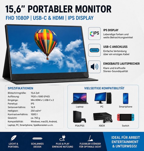 Zoll portable monitor ips - 15,6,