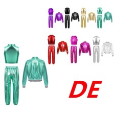 DE Mädchen Traininganzug Glitzer 80er 90er Disco Outfit Hip Hop Tanzkleidung