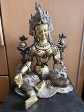 Grüne  Tara Buddha Statue – 3-farbige Bronze/Messing, 38cm, aus Tibet-Indien.