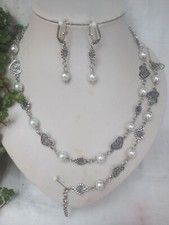 Zierliches Dirndlschmuck-Set 3-tlg. weiße Perlen Herzen + Edelweiß - Hochzeit