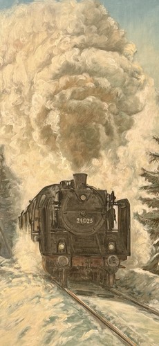 Original oelgemaelde dampflok - oelgemaelde,