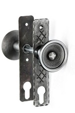 UHRIG Set Knopfdrücker Paar drehbar + Kurzschild schmiedeeisen Klinke Drücker 