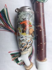 Jägerpfeife mit Porzellankopf und Hornteilen, sehr lang: ca. 85 cm; Hirsch