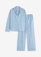 Pyjama mit Knopfleiste Gr. 40/42 Gletscherblau Weiß Baumwoll-Schlafanzug Neu*