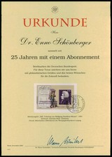 DEUTSCHE POST URKUNDE 1991 25 JAHRE ABONNEMENT BLOCK 26 MOZART FDC !! ub23
