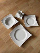 Geschirrset Eckig Weiß 30-teilig für 6 Personen Porzellan neu ohne OVP