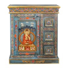 Sideboard Sherab Wandschrank Kommode Holz Tibet Buddha Indien in Blau 69 cm lang