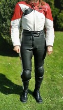 Damen Motorrad Lederkombi Schwabenleder Gr. 36 rot-weiß-schwarz