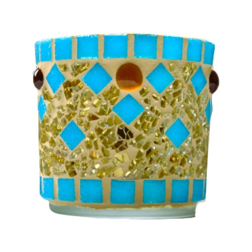 Mosaik windlicht türkis gold - windlicht,