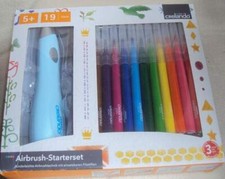 Crelando Airbrush Starter Set Sprühstift mit 12 Filzstifte und 5 Schablonen