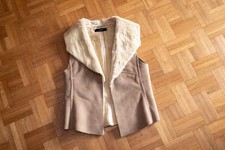 Hallhuber Weste Fell Wildleder Imitat Teddy Gr. 34 "NEU" beige braun