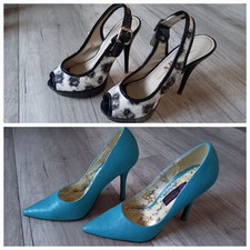 2x Damen Pumps High Heels Gr 35 schwarz weiß türkis Schuhpaket PeepToe NEU